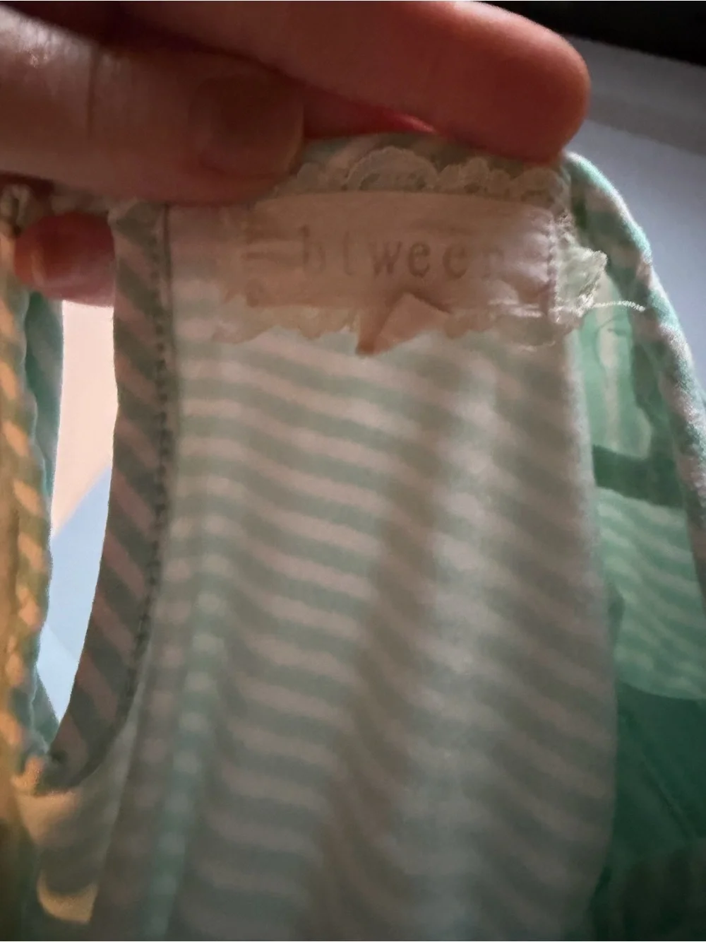 Btween Girl’s Striped Mint Green & White Romper Ruffle Sleeve Size 7